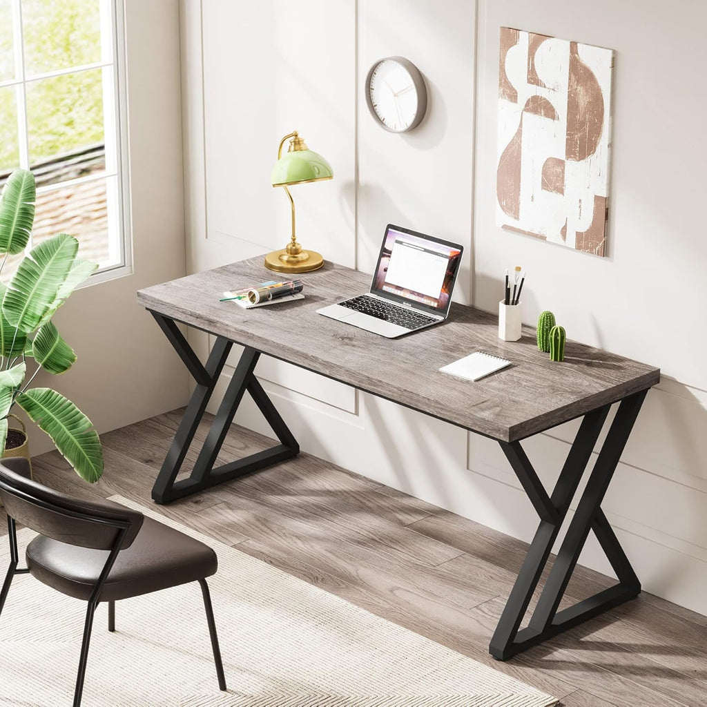 Writing Computer Desk, 55 inch Heavy Duty Study Desk with Z-Shaped Metal Leg, Modern Simple Home Office Computer Desk