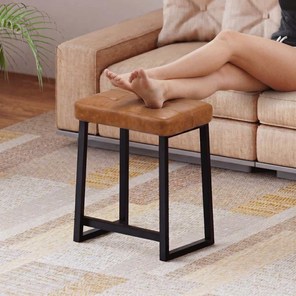 Vanity Bar Stool Chair, Makeup Stool Counter Height Stools, Small Ottoman Footrest s, Leather &Metal Legs with