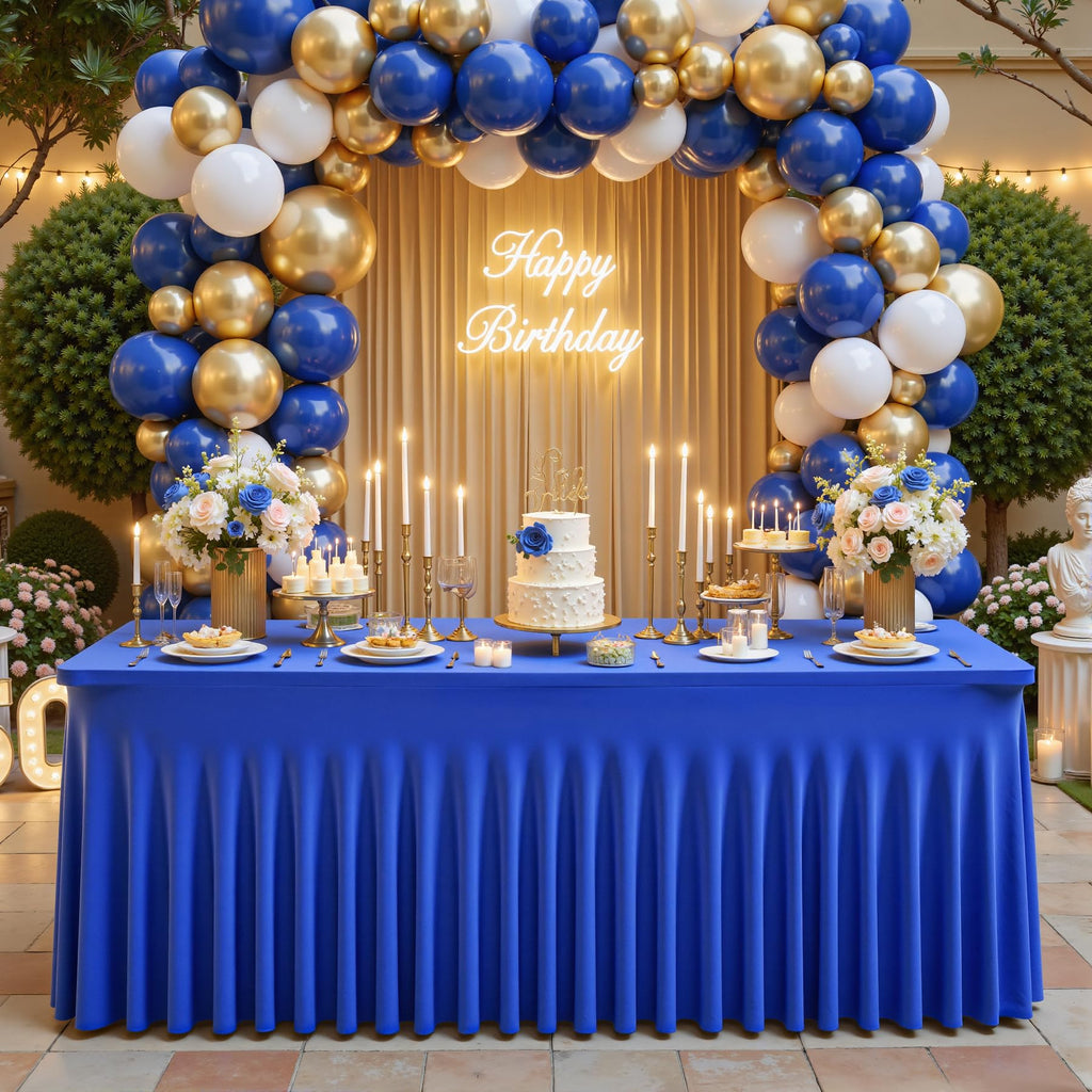 2 Packs Royal Blue Tableclothes for 8 Foot Rectangle Table, Wrinkle Free Spandex Tablecovers 8FT Stretch Fitted Table