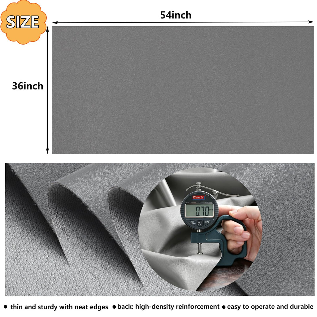 Faux Leather Fabric for Upholstery: Smooth 54"x36" Grey Leather