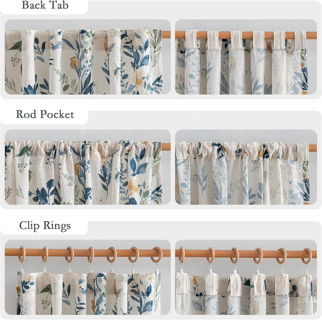 Flax Linen Sheer Curtains 54 Inch Length 2 Panels Teal