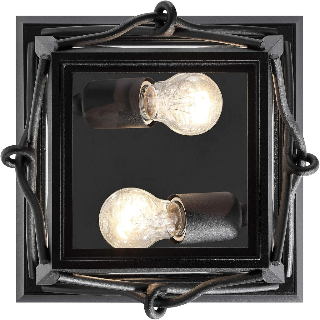 Belmont 2-Lights Outdoor Flush Mount Ceiling Light, 10 Inch Lighting Fixture for Porch, Patio and Entryway, Black