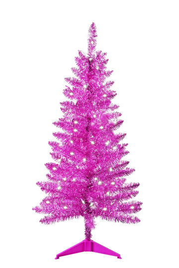 4ft Artificial Full Pink Christmas Tree with Separate Lights, Not Pre-lit Mini Pink Tinsel Pine Christmas Tree, 50