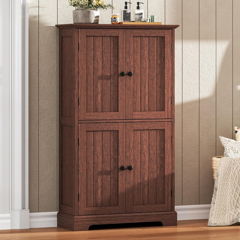 Bathroom Floor Cabinet with Adjustable Shelves | Bathroom Storage Cabinet, 4 Doors, Freestanding Cupboard Pantry