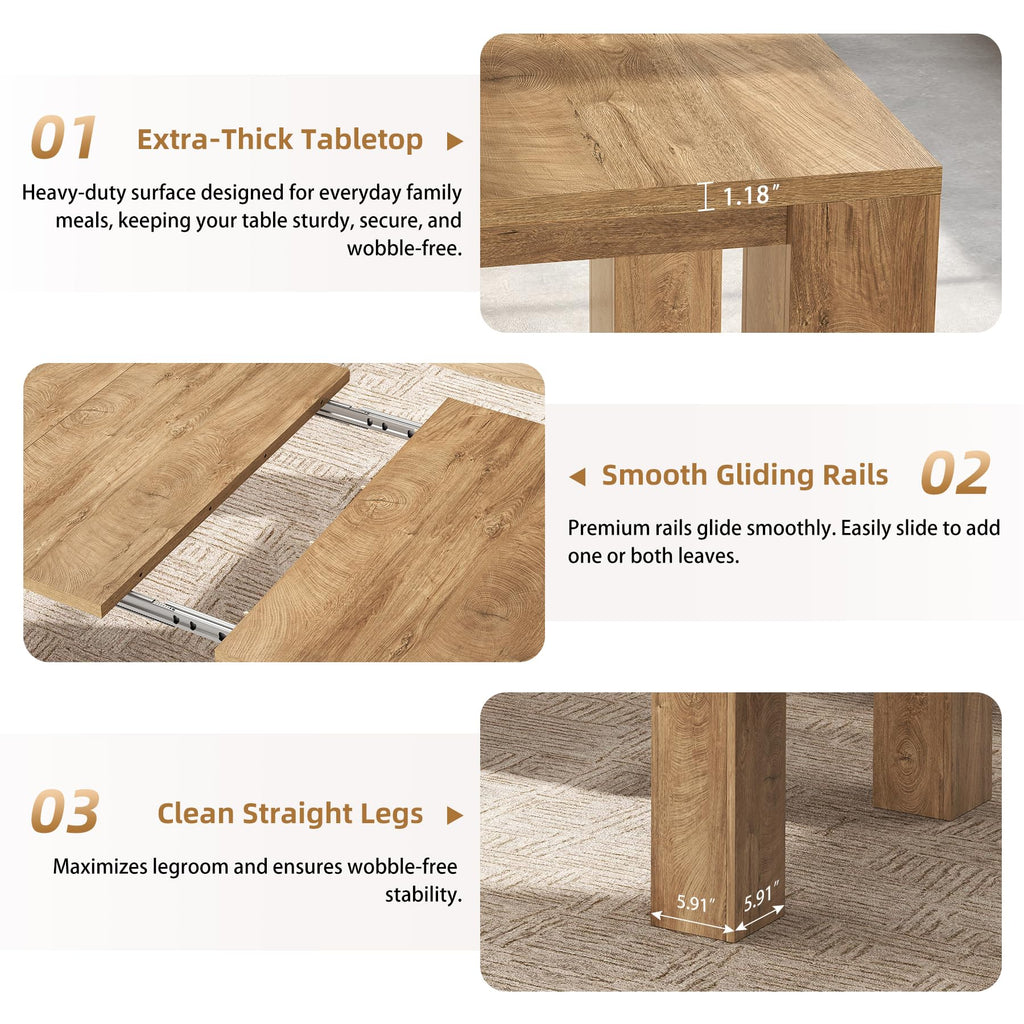 Extendable Dining Tables for 4-10, Modern Farmhouse Kitchen Table