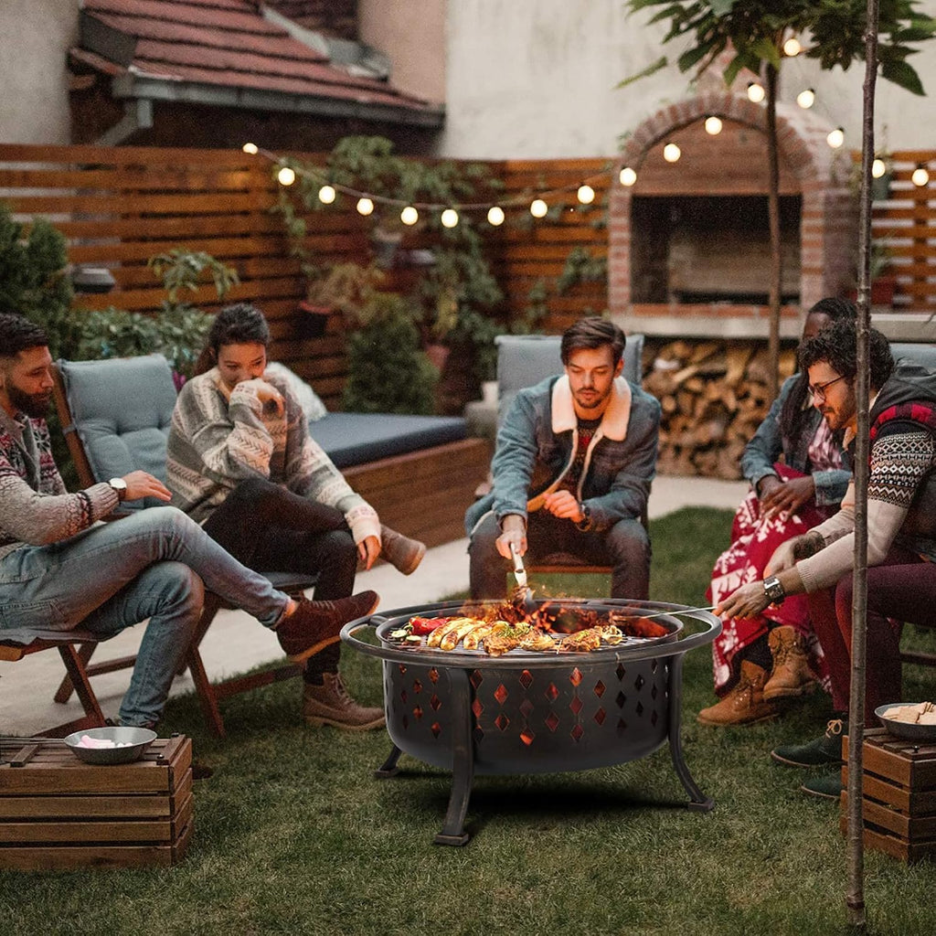 36 Inch Fire Pits for Outside Large Outdoor Wood Burning Crossweave firepit Heavy Duty Steel Bronze Bonfire Pit for Patio Backyard Garden with BBQ - Image 2