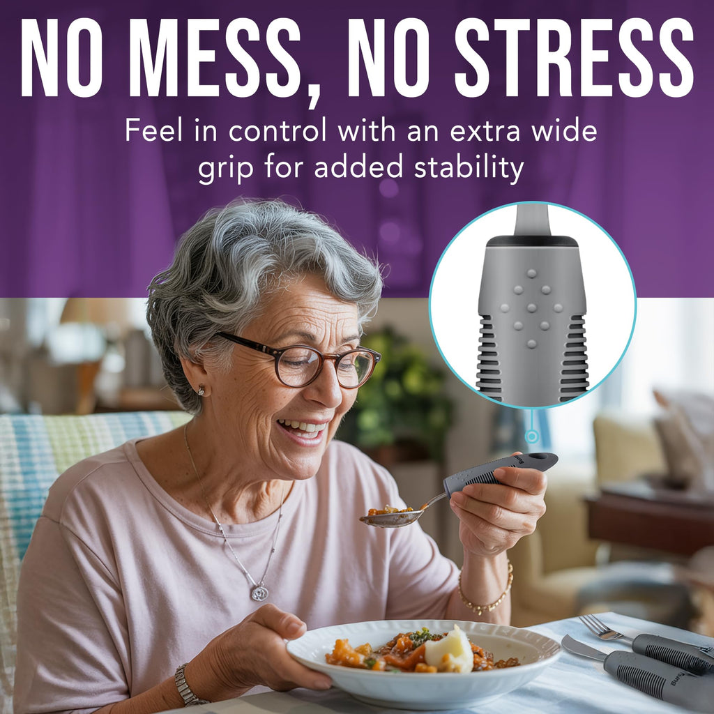 Adaptive Utensils for Elderly, Tremors & Weak Hand Grips - 4pc Lightweight Assistive Silverware Set with Foam Easy