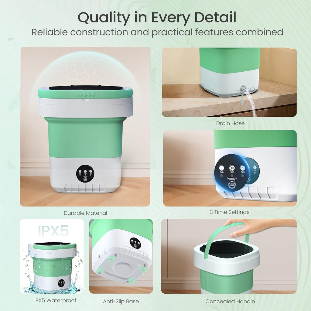 Portable Washing Machine - 16L Mini Foldable Washer with Spin Basket, 3 Cleaning Modes & Deep Cleaning for Small