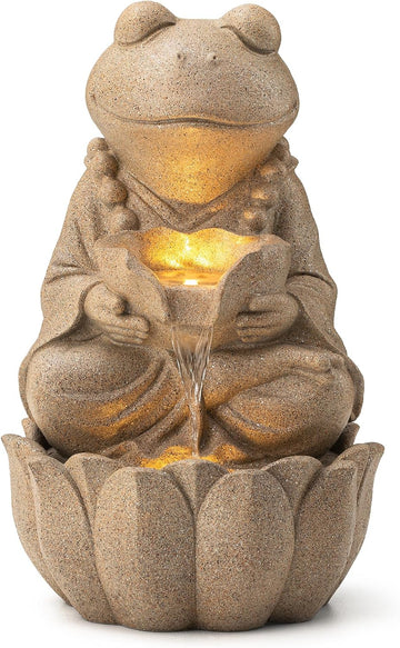Outdoor Fountains and Waterfalls Zen-Style Frog Water Fountains with LED & Pump, Patio Water Fountain Yard Fountain 2