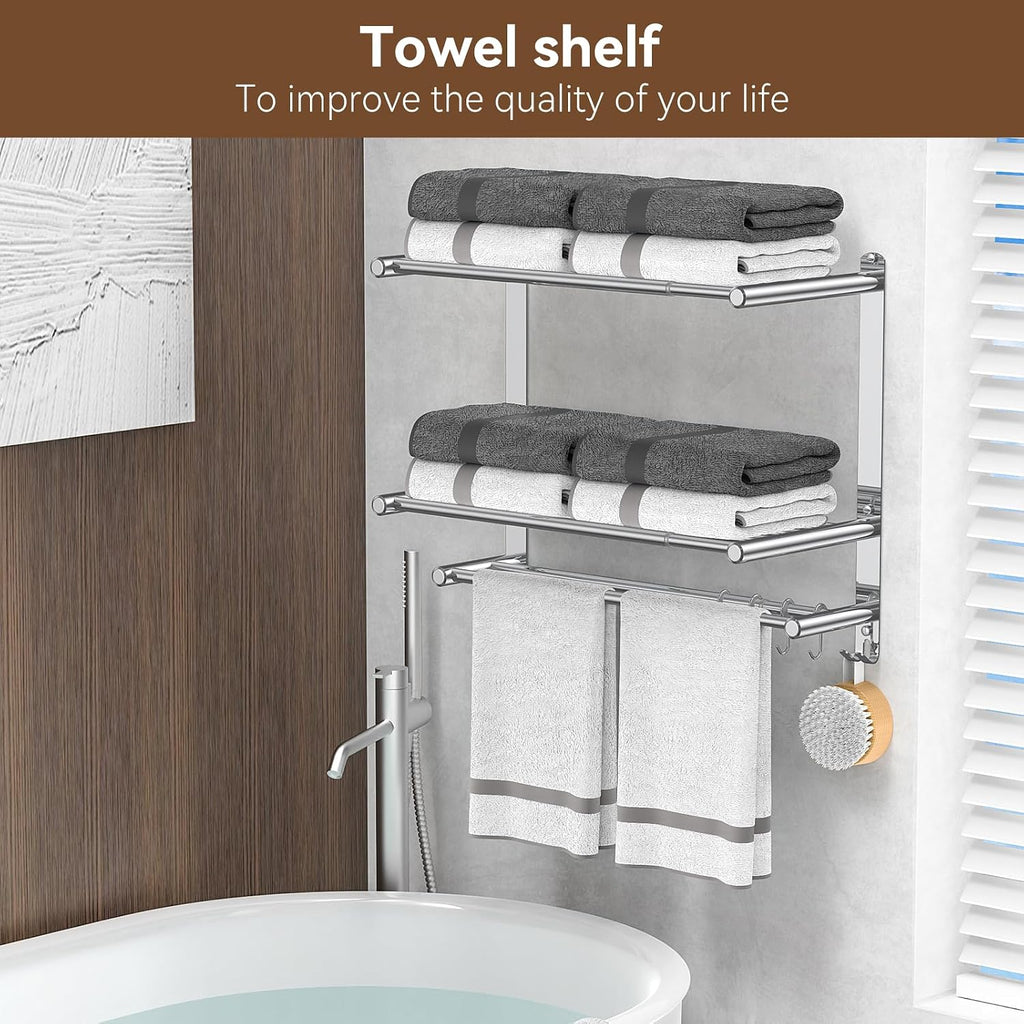 Bathroom Towel Rack with Shelf and Towel Bar, 2-Tier Expandable (16.9 to 28 Inches) SUS304 Stainless Steel, Wall