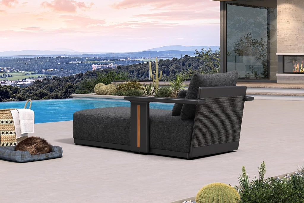 Patio Chaise Lounge Chair 1 Piece with Lumbar Pillow, Grey | Lumbar pillow support, Fade resistant premium fabric