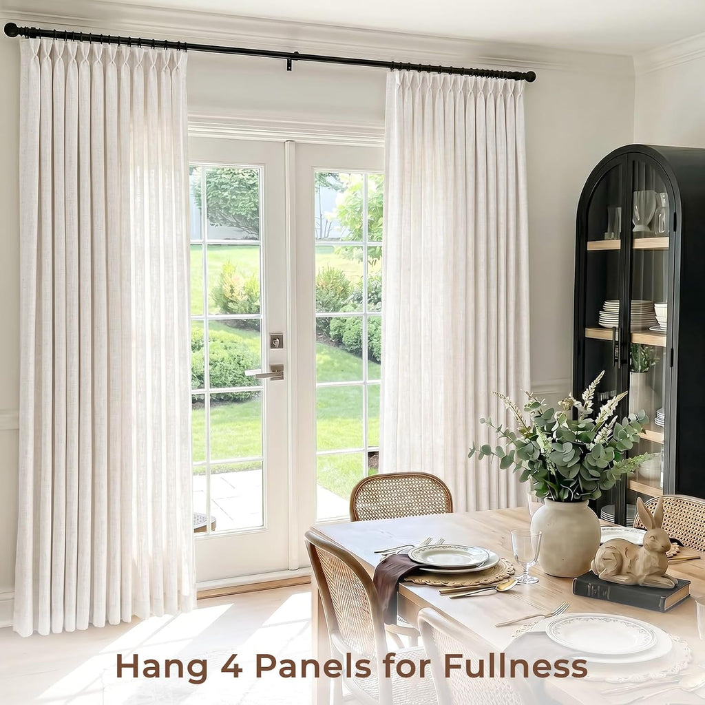 Memory Trained Pinch Pleated Curtains, Linen Curtains, 2 Panel Set Pinch Pleated Drapes with Hooks