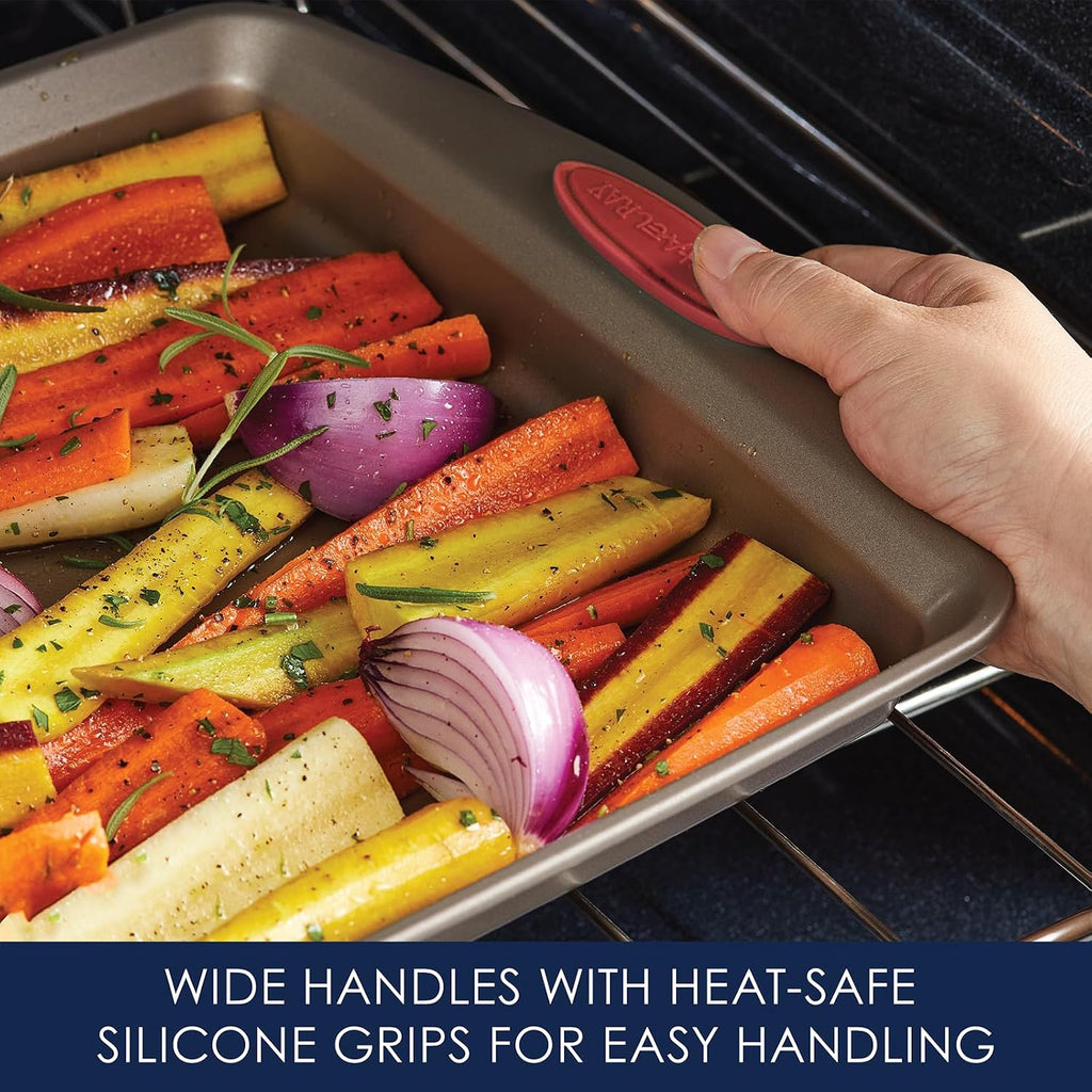 Cucina Nonstick Bakeware Pans Set, Latte Brown and Cranberry Red, Dishes, 10-Piece