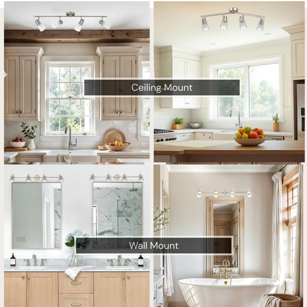 Lumens 4-Light Track Lighting Kit, Brushed Nickel Flush Mount Ceiling Light Fixture with Frosted Glass Shades