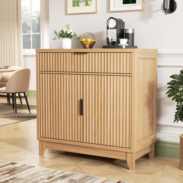 Fluted Sideboard Buffet Cabinet with Storage, 32" Wide Coffee Bar Console Table with Drawer
