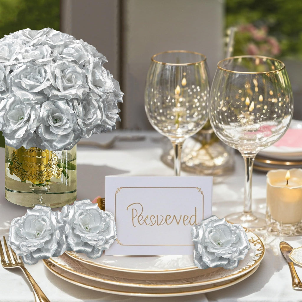 Rose Artificial Flowers, 50Pcs Silver Roses Head Flowers Bulk with Stem