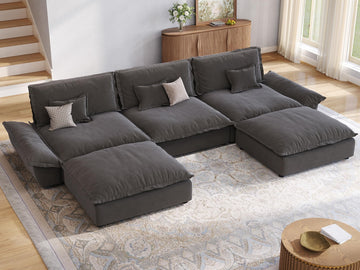 Hudson 141.7'' Oversized Modular Sectional Sofa, 5 Seater, Grey