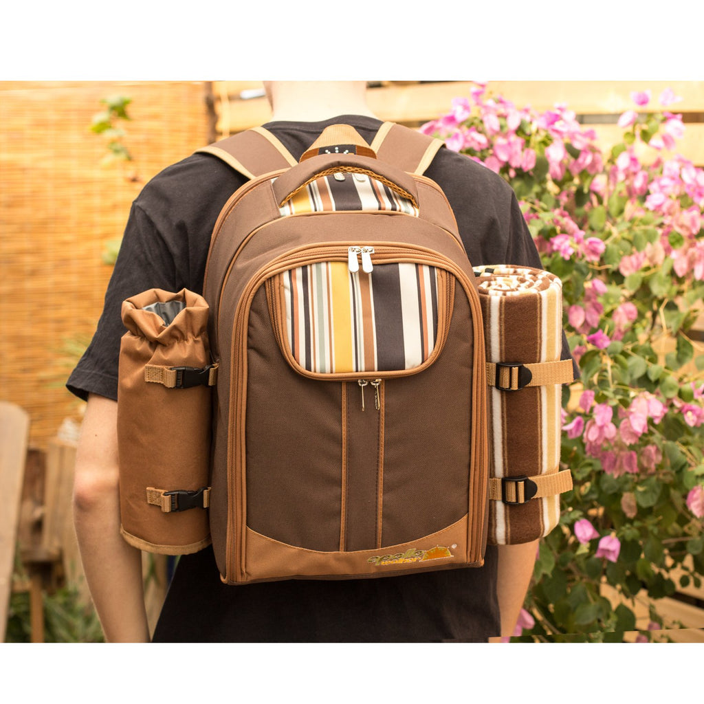 Backpack, 4-Person with Blanket & Wine, Family & Lovers Gift, Brown