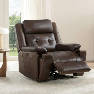Genuine Leather Power Recliner Chair for Adults, Wall Hugger Recliner with Power Headrest, Cup Holders & Charging