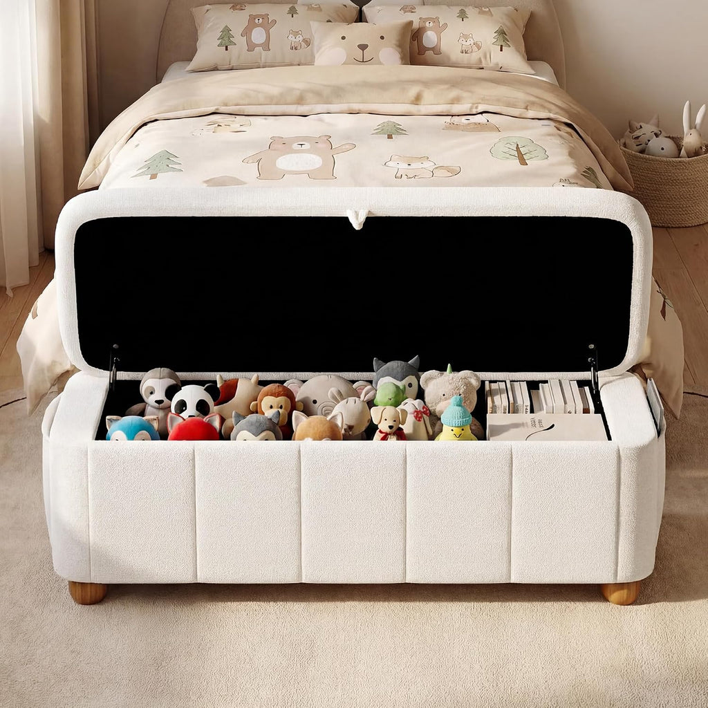 47.4" Ottoman with Storage, End of Bed Bench with Soft Upholstered Seat, Storage Ottoman Bench with Side Pocket