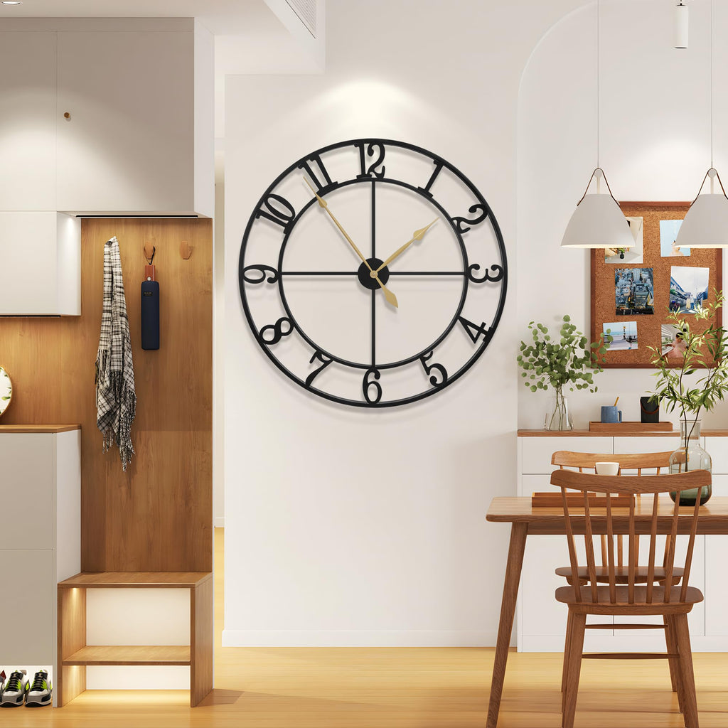 40 Inch Extra Large Wall Clock, Decorative Oversized Arabic Numerals Battery Operated Black Metal Wall Clocks
