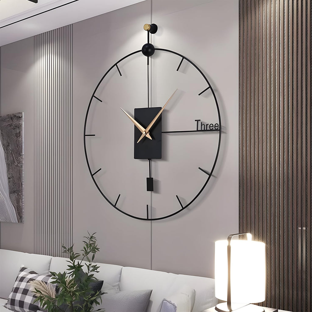 Large Wall Clock Living Room Decor 23"Modern Wall Clock with Swing Pendulum