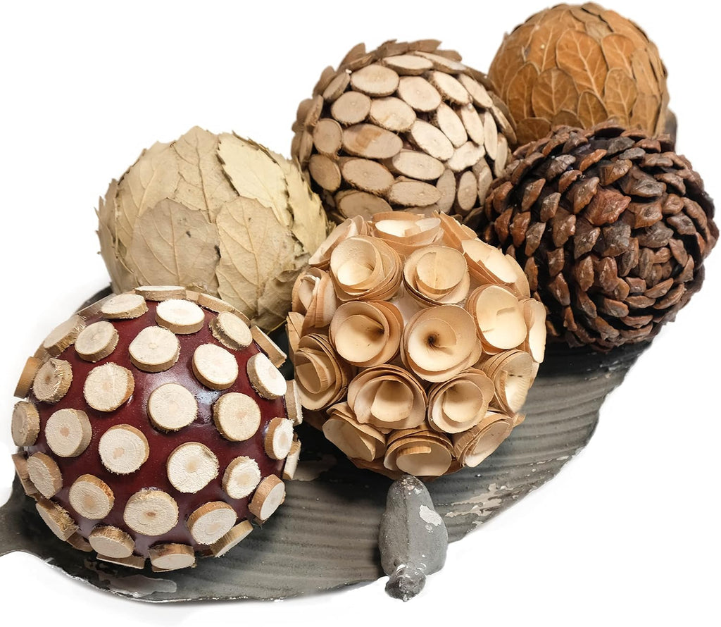 Decorative Balls for Centerpiece, 3.5 Inch Natural Tone Bowl & Vase Fillers Decoration, Dough Basket Fillers - Set of 6