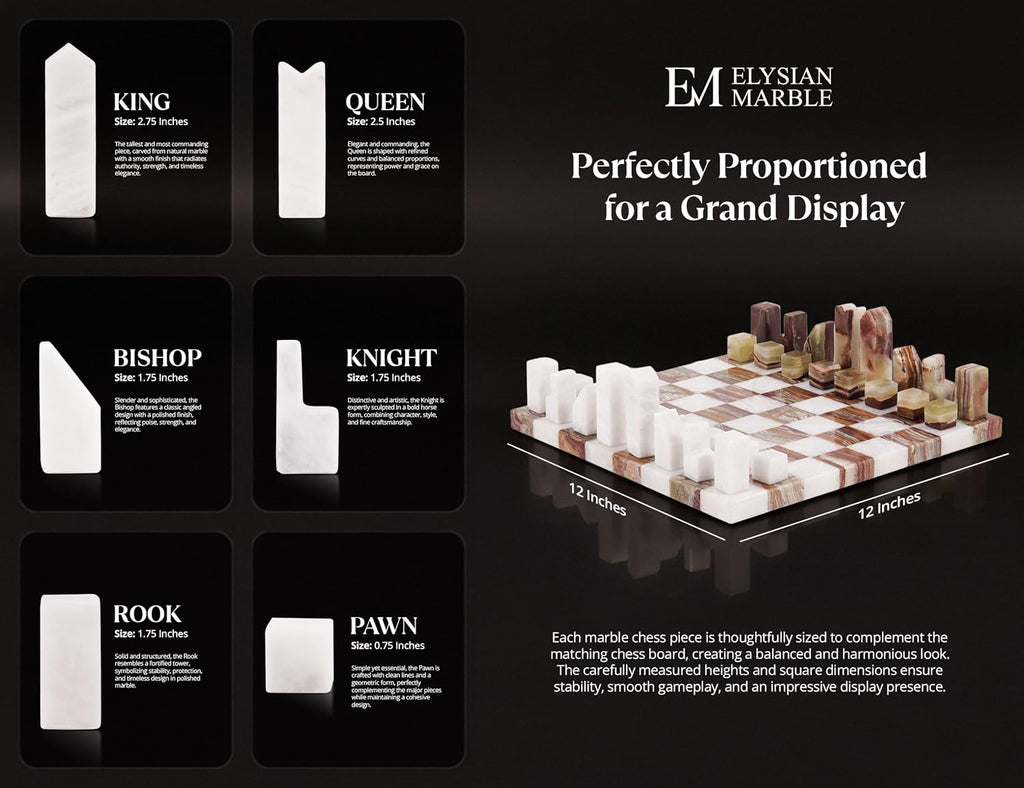 Modern Chess Set - Handcrafted Borderless Marble Chess Board with Minimalist Geometric Pieces, Luxury Decorative