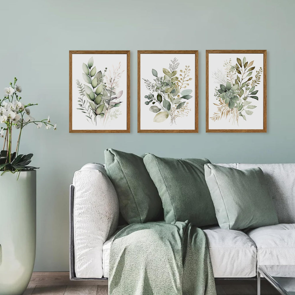 3 Pieces Green Watercolor Botanical Framed Canvas Wall Art 12x16 in