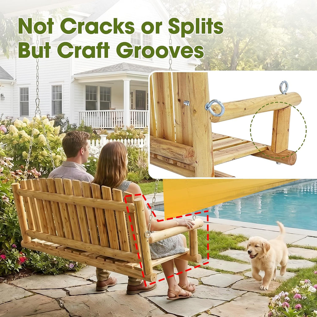 5FT Outdoor Wooden Porch Swing, 3 Person Patio Hanging Bench, Heavy Duty 900 LBS Swing Chair, Solid Fir Wood Porch