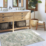 3x5 Washable Area Rug - Small Entryway Rug Non-Slip Sage Green Vintage Oriental Kitchen Rugs Low Pil