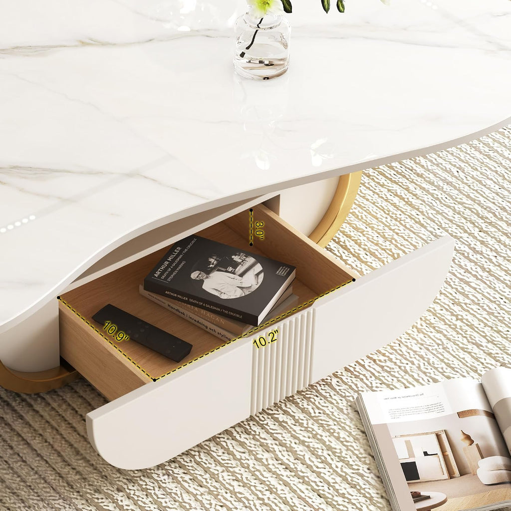 Modern Cloud Coffee Table Luxury Sintered Stone Top Coffee Table with Sculptural Geometric Stainless Steel Base and St