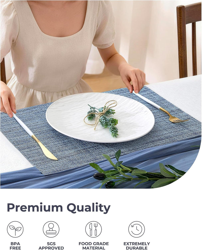 Woven Vinyl Placemats, Deep Navy - Set of 4