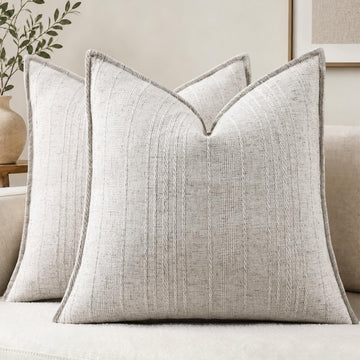 Christmas Greige Linen Throw Pillow Covers 16x16 Set of 2