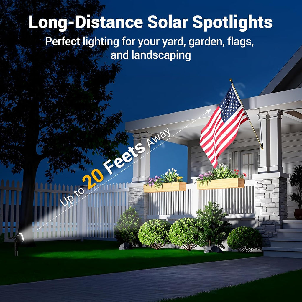 Solar Spot Lights Outdoor Waterproof IP65, Super Bright LEDs with Lens, 6500K 2 Lighting Modes, 2 in 1 Auto On/Off