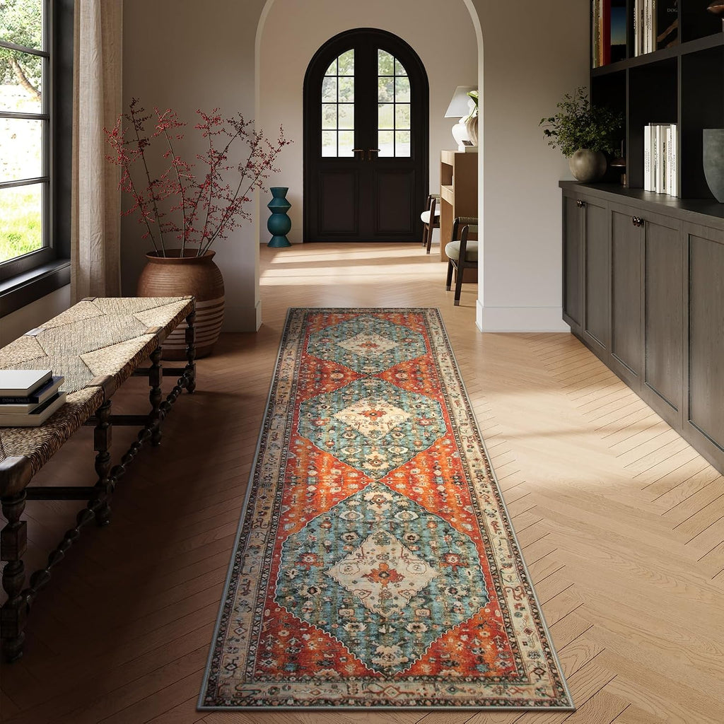 Felice Boho Tribal 2'6" x 10' Washable Runners for Hallways, Oriental Kitchen Runner Rugs Non Skid Washable, Oriental