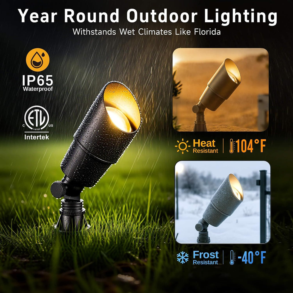 Landscape Spotlights Low Voltage - Brass Outdoor Uplight LED 12V, Wired Spot Lights IP65 Waterproof, Antique Bronze