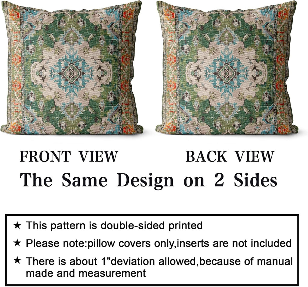 Boho Throw Pillow Covers 18x18 inch Set of 2 Boho Rug Carpet Double Sided Pattern Cotton Soft Pillow Case Cushion