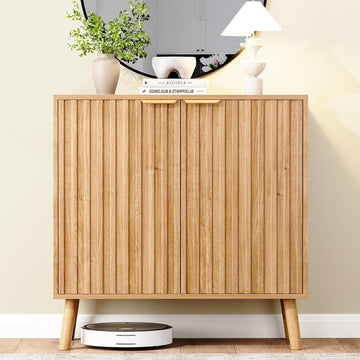 Fluted Storage Cabinet, Buffet Cabinet with Storage, Wood Sideboard with Adjustable Shelf, Modern Accent Cabinet &