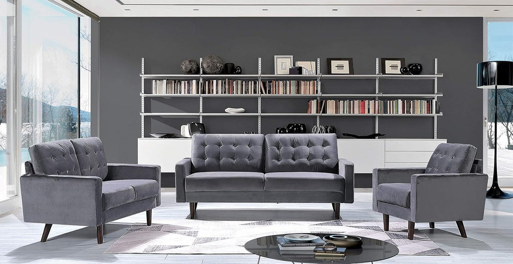 Celestina Mid Century Modern Velvet Upholstered Living Room Loveseat, 52.76", Grey