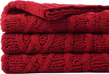 Christmas Dark Red Throw Blanket for Couch, Bed, Sofa, 51"x67", Woven Chenille Knit Throw Blankets, Gift Blanket