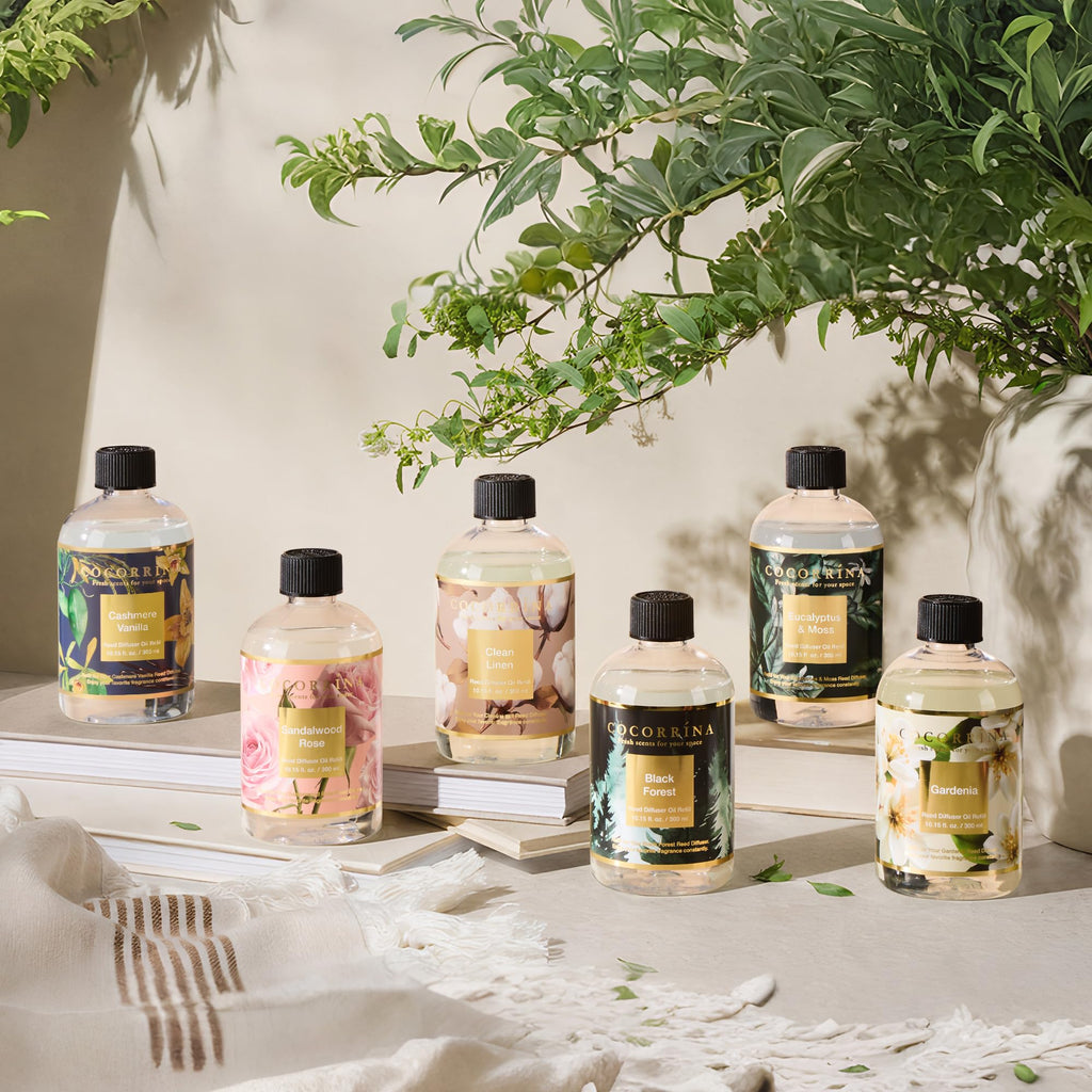 Reed Diffuser Refill Black Forest 10.15oz (300ml) with 8 Sticks - Premium Long-Lasting Floral Essential Oil, Home