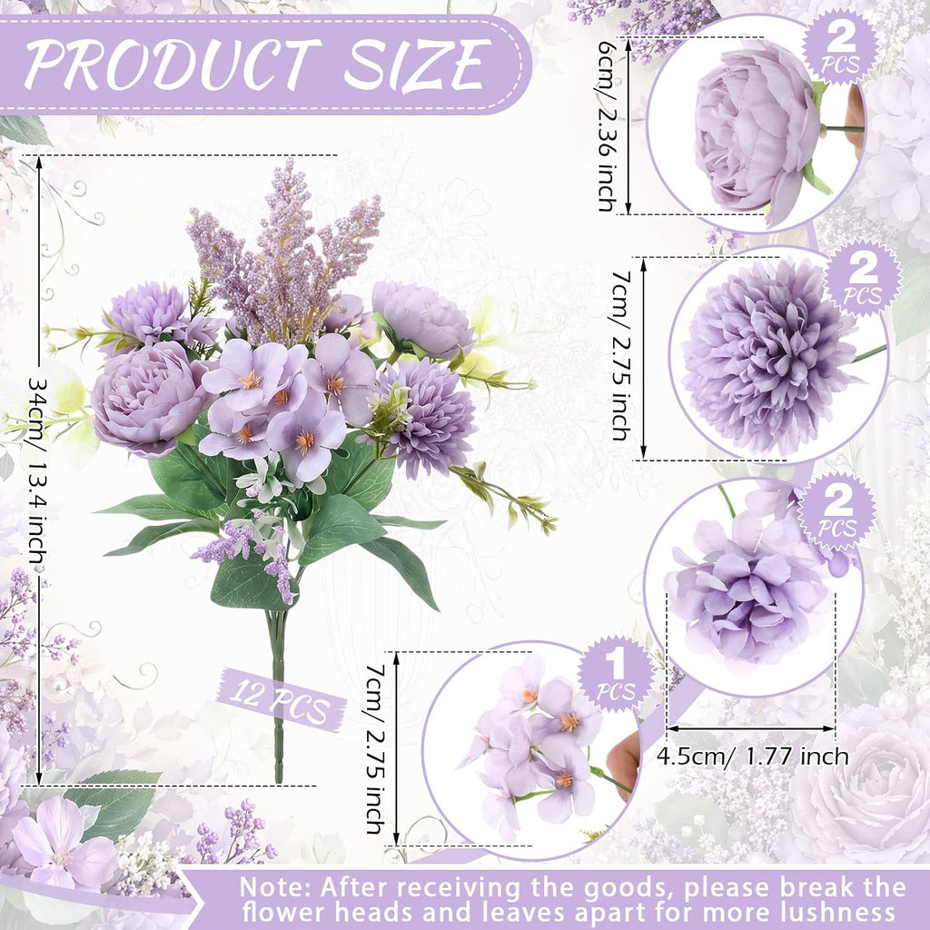 12 Pcs 13.4 Inch Artificial Flowers Bouquet Fake Silk Flowers Faux Bouquet Hydrangea Bouquets for Wedding Birthday