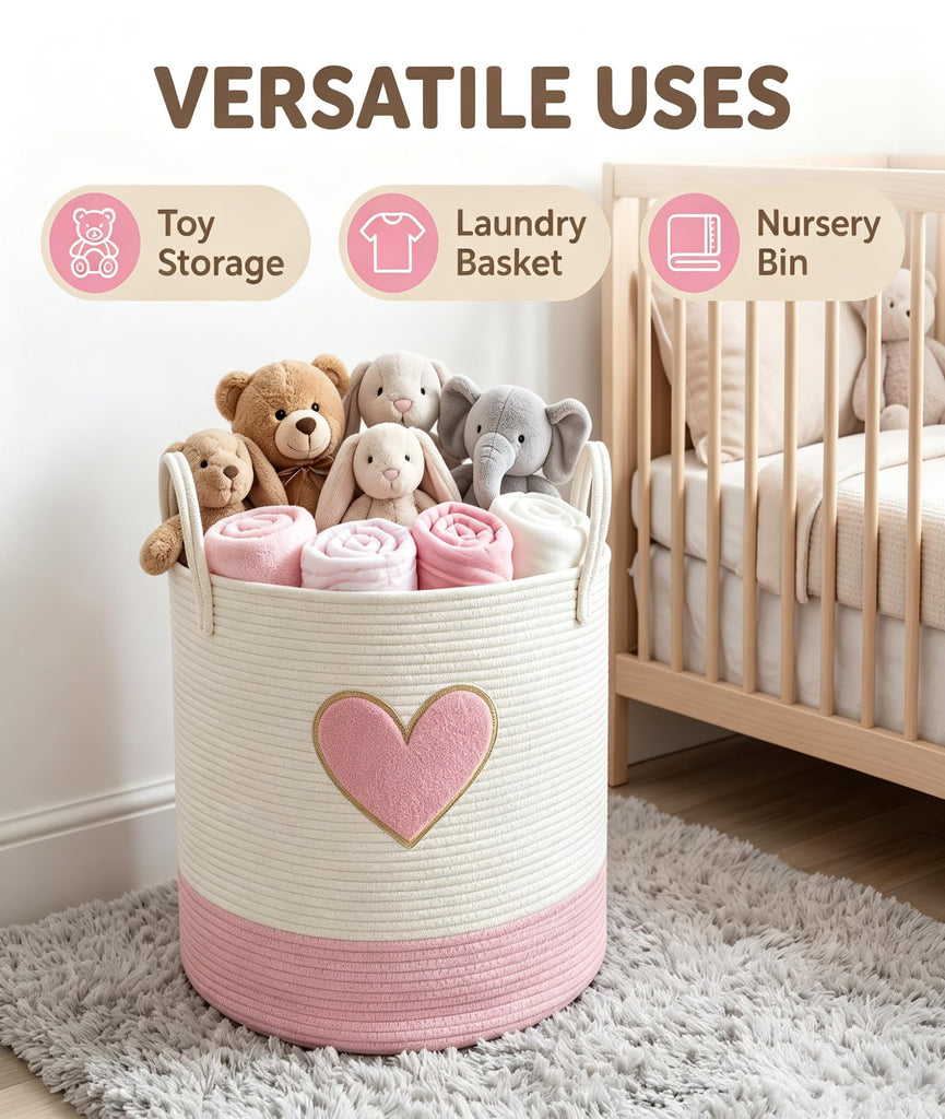 Pink Laundry Hamper, Tall Large Storage Basket