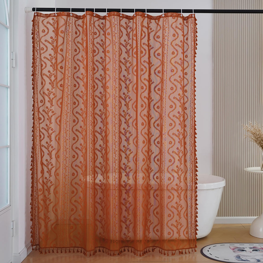 Terracotta Lace Shower Curtain, Boho Chic Fall Color, 72 x 72 in