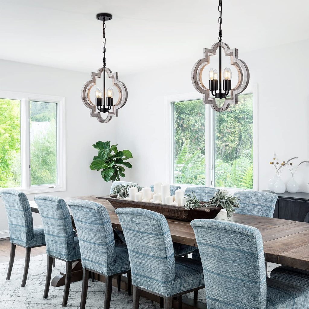 4-Light 15" Farmhouse Orb Chandelier Rustic Handmade Distressed White Wood Hanging Ceiling Pendant Light Fixture Wood