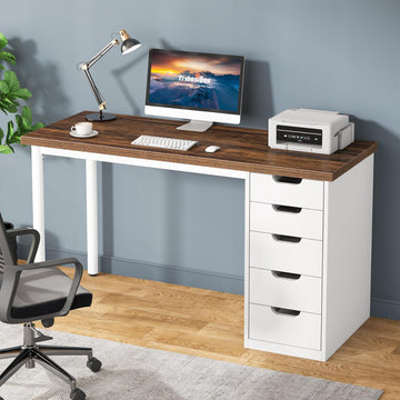 Computer Desk with 5 Drawers, 47 inches Rustic Brown Home Office Desk with Storage