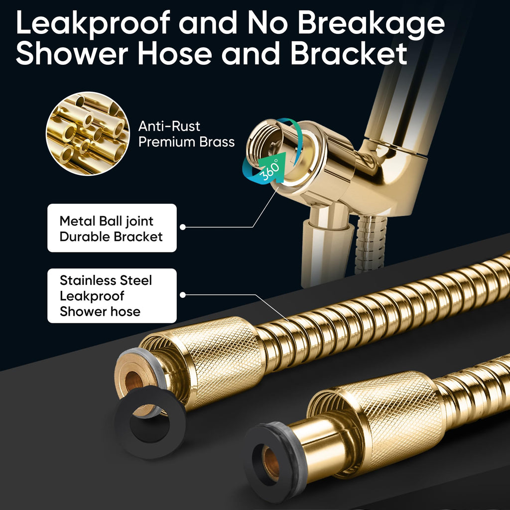 8-Setting Handheld Shower Head, Water-Saving Design, Gold