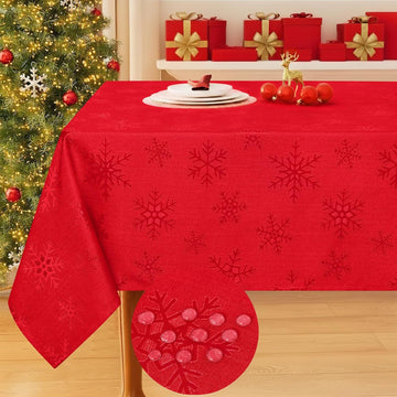 Rectangle Tablecloth 52x70 Inch, Waterproof Damask Table Cloth, Snowflake Patterns Fabric Table Cove