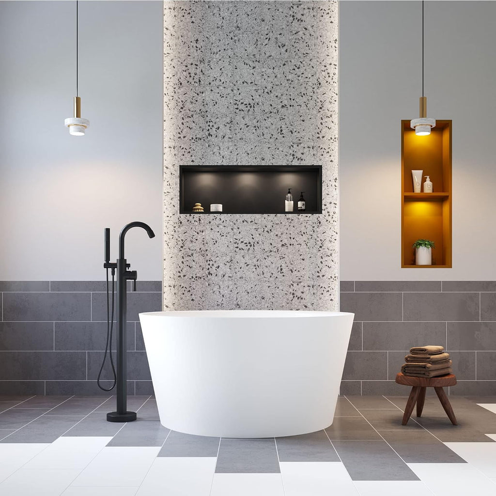078 48" Round Luxury Stone Resin Solid Surface Freestanding Bathtub White Modern-Roud 48"